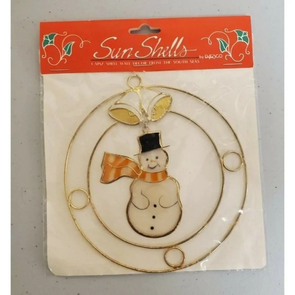 Vintage ENESCO Capiz Sun Shells Snowman Xmas Ornament